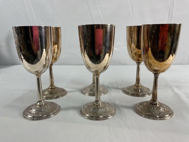 Antique Set of 6 Silver Globets