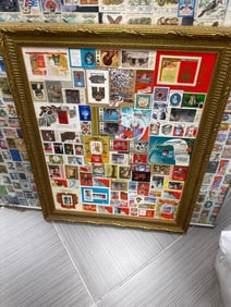 Framed Collection of Soviet Era Stamps and Labels