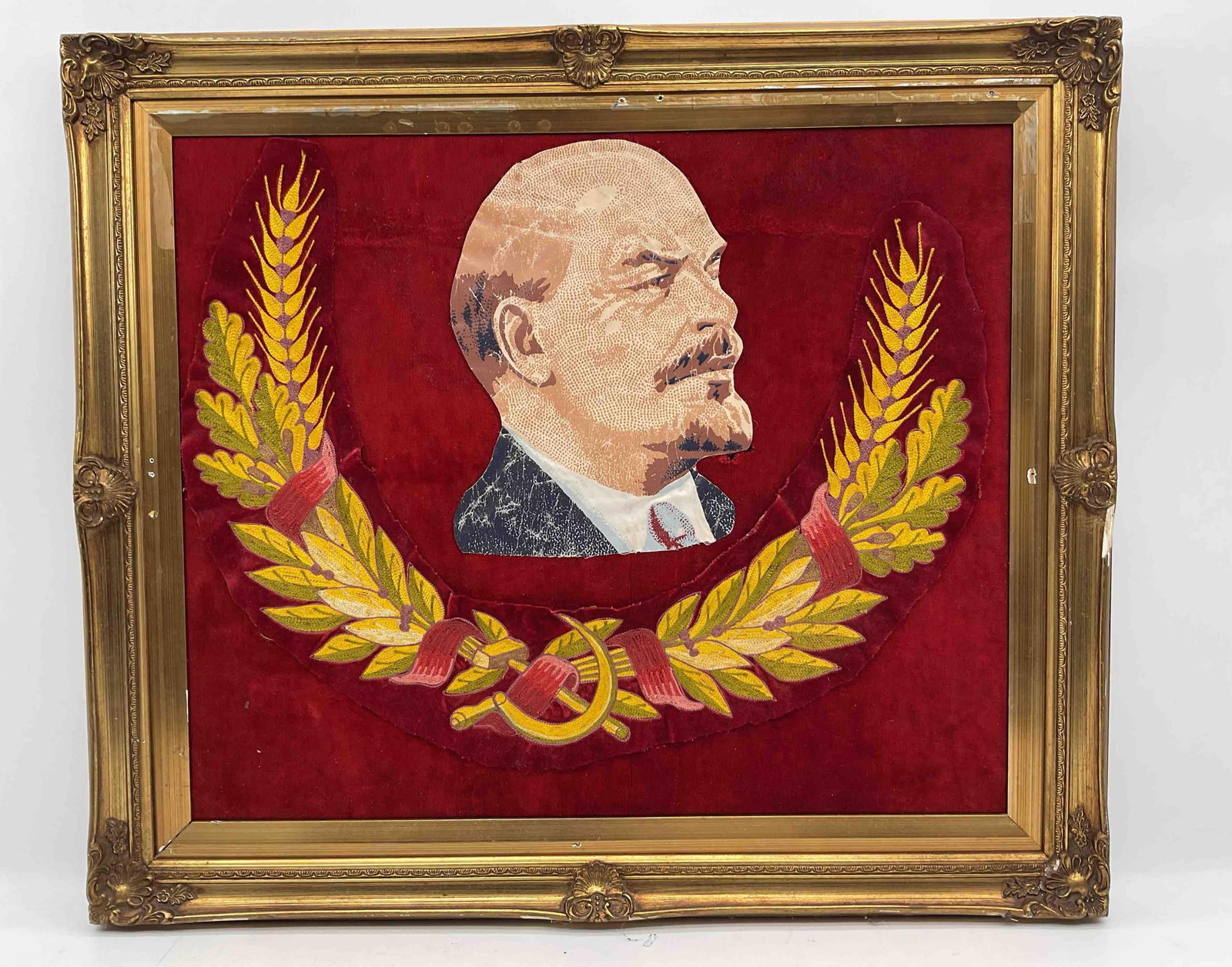 Soviet Textile Portrait of Vladimir Lenin on Red Velvet (1 of 3)