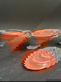 Vintage Fiesta Red Ceramic Creamer and Sugar Set with Lid