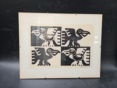 Signed Modernist Bird Print by Leonard Lehrer
