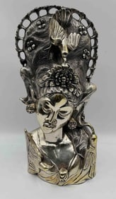 Ornate Silvered Bust of Woman with Bird Motif