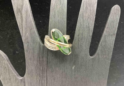Modern Green Stone Cocktail Ring in Sterling Silver