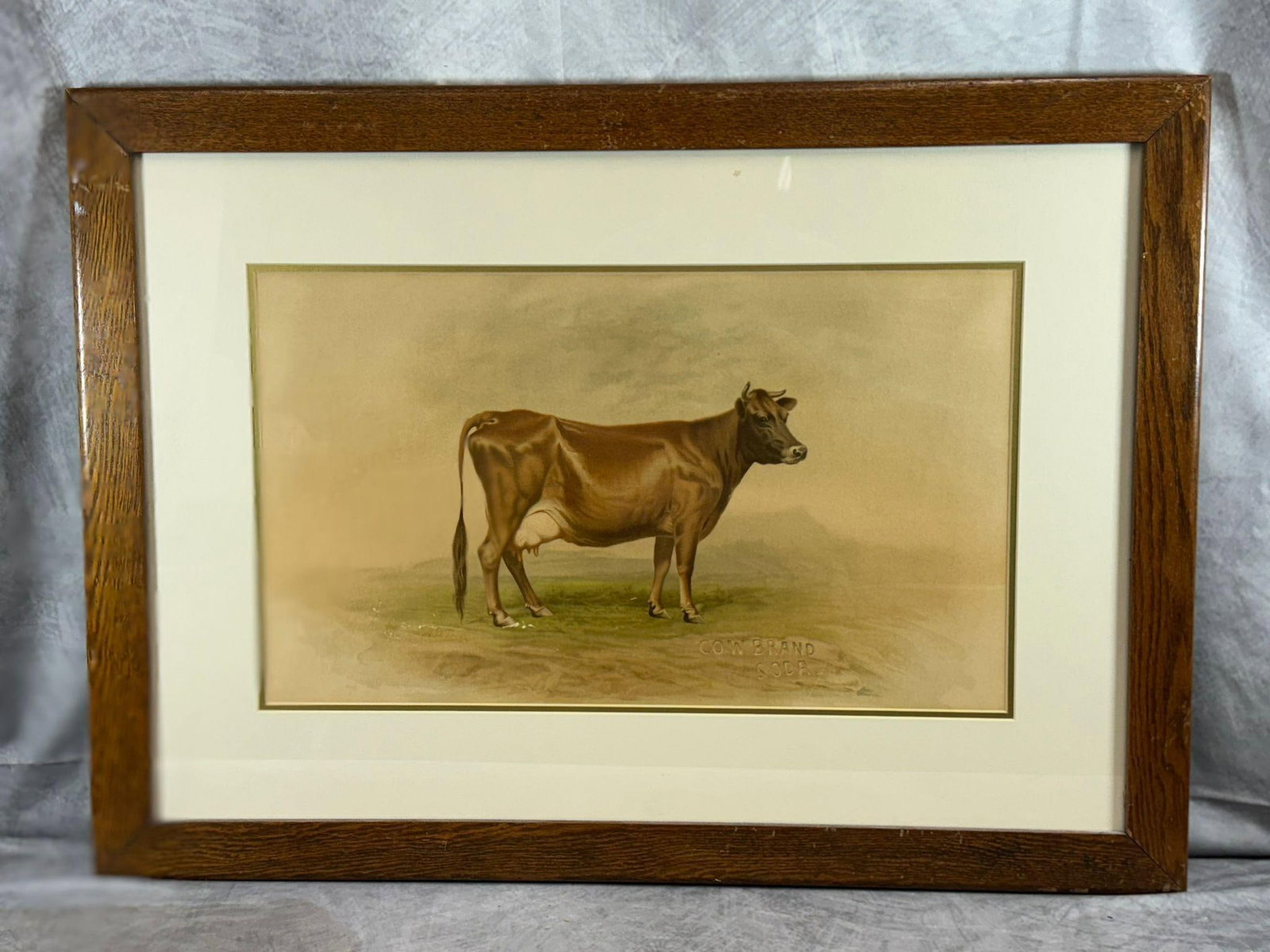 Cow Brand Soda Ad Framed 1900s early: Cow brand soda ad, framed 1900s early Dimensions H:26 L 36 approx 