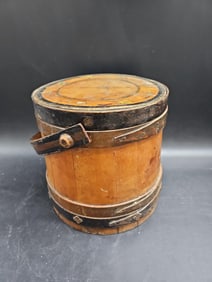 Vintage Asian Wooden Sewing Basket with Lid