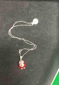 Sterling Silver 925 Owl Pendant with Red Enamel on Chain