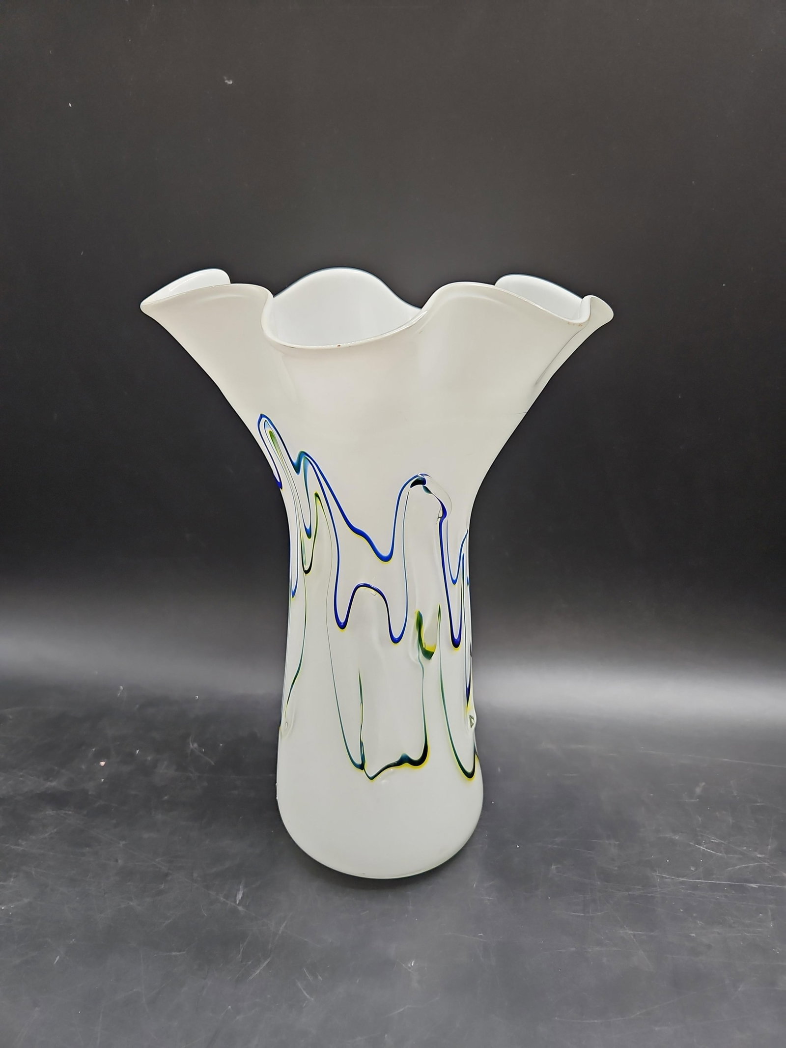Hand Blown Murano Style Art Glass: Murano style art glass vase. No Signature. Dimensions: H:13in D:10in