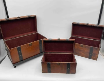 Wooden storage nesting boxes with metal accents