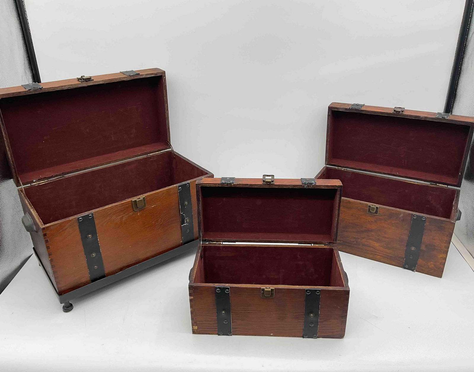 Wooden storage nesting boxes with metal accents (1 of 9)