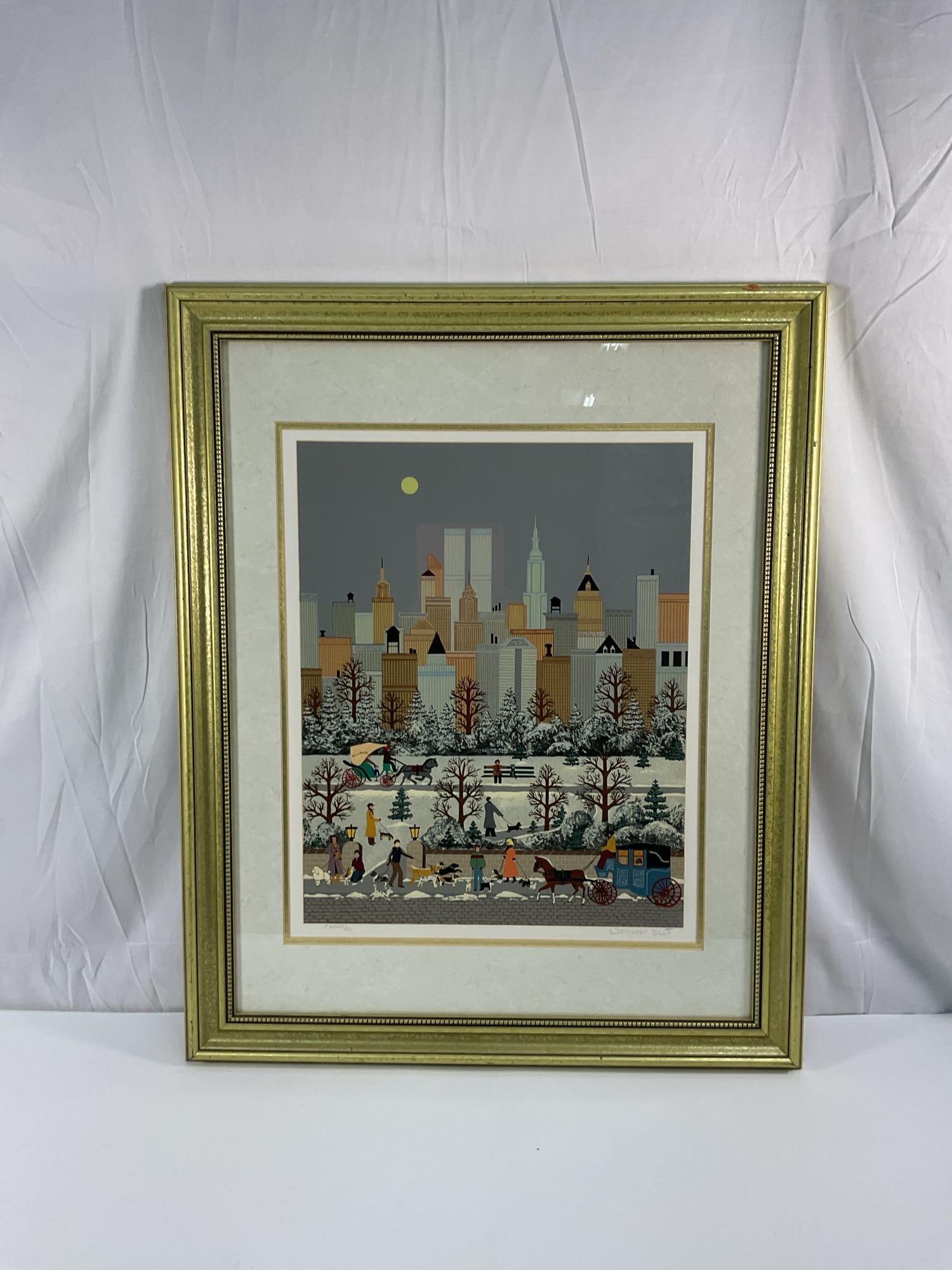 Serigraph titled "Dog Walking: A Nightly Ritual" by Jane Wooster Scott (American, B.1920) (1 of 6)