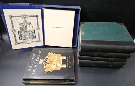 Judaica Book Collection with Illustrated Haggadah and Talmud Volumes