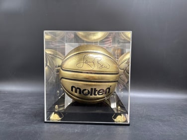 Larry Bird Autographed Gold Basketball in Display Case