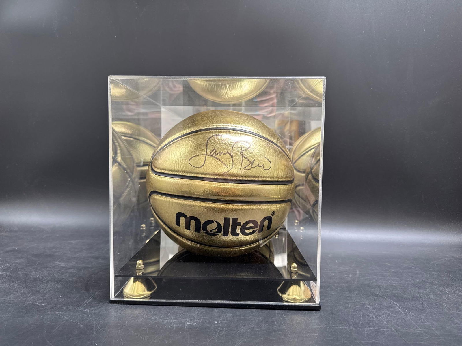 Larry Bird Autographed Gold Basketball in Display Case (1 of 4)