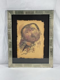 RETURNED Botero Style Mixed Media on Paper