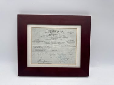 Framed Tiffany & Co. Invoice, 19th Century