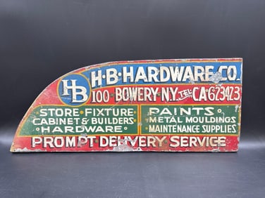 Vintage HB Hardware Co. Painted Advertising Sign