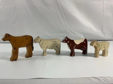 Vintage Wooden Farm Animal Figures (Cows & Bull)