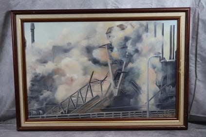 Steel Mill, oil on canvas, signed Betty Kauffman