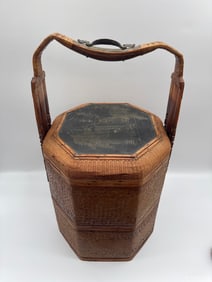 Antique Chinese Bamboo and Wood Food Carrier