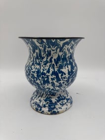Antique Blue and White Enamelware Spittoon