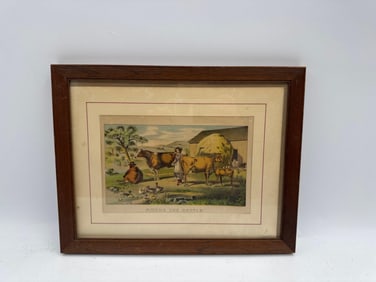 "Among the Cattle" Antique Chromolithograph Print