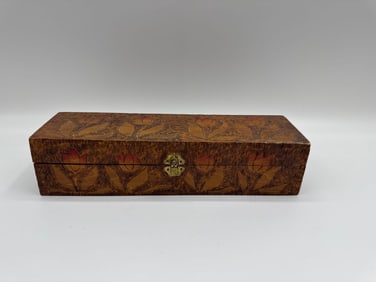 Handcrafted Wooden Box with Floral Pyrography