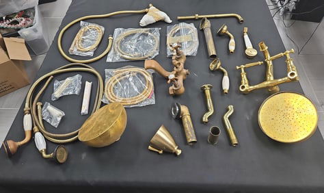 Collection of Vintage Brass and Gold Tone Bathroom Fixtures