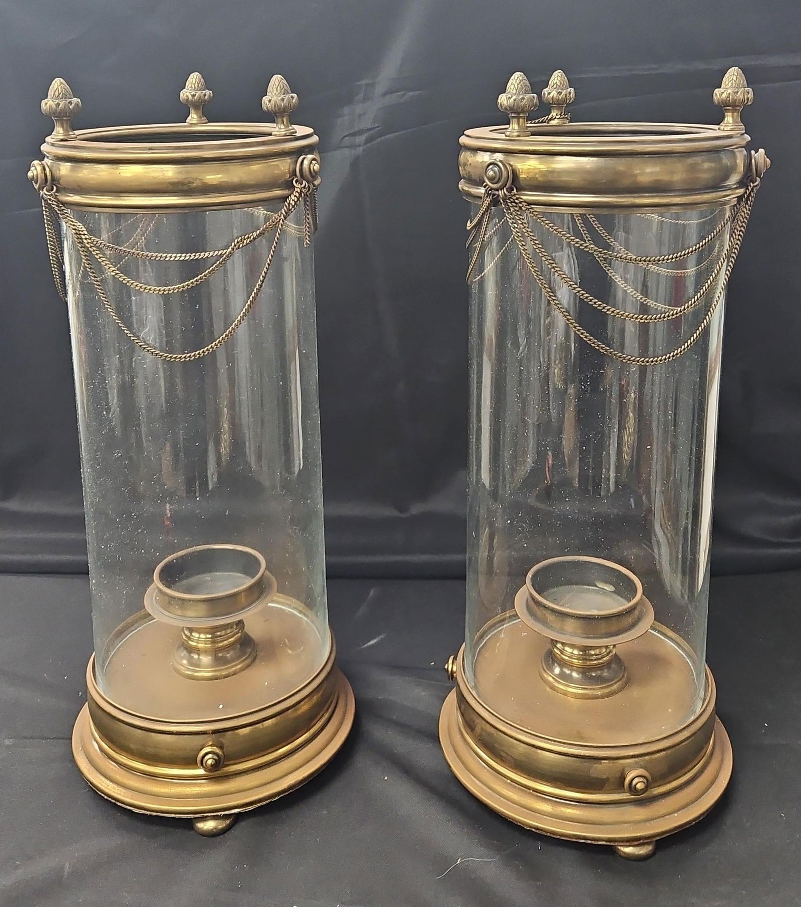 Pair of Vintage Brass and Glass Hurricane Lamps (1 of 3)