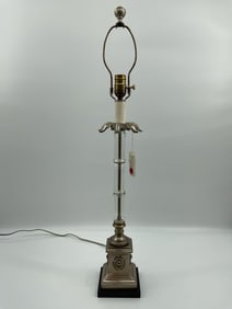 Neoclassical Style Table Lamp with Glass and Metal Column