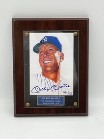 Mickey Mantle Signed Portrait Plaque