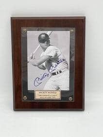 Mickey Mantle Signed Black & White Photo Plaque