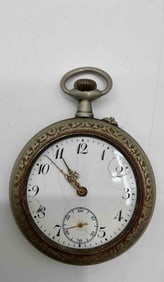 Antique Pocket Watch with Ornate Case & Enamel Dial