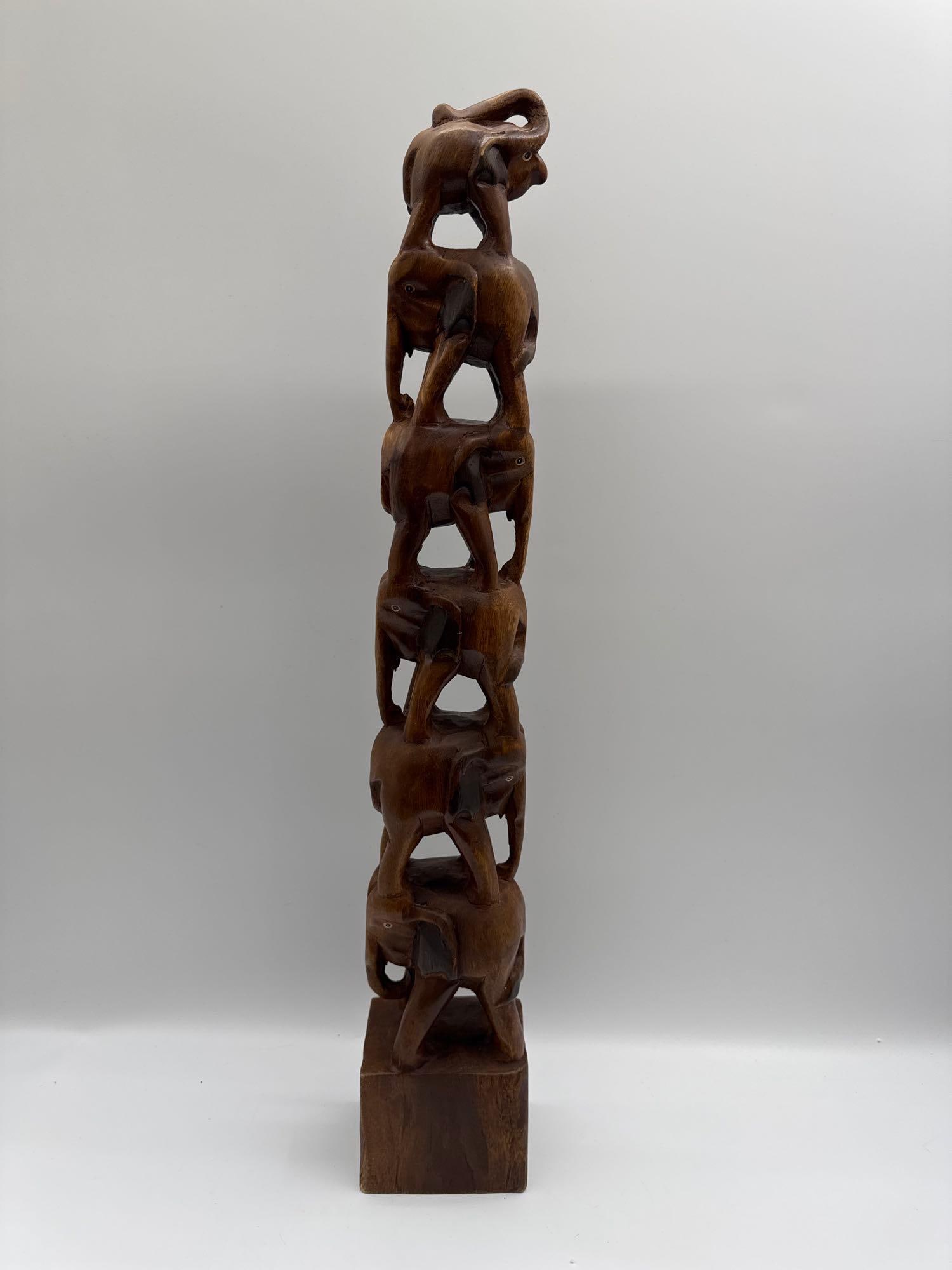 Hand-Carved Wooden Elephant Totem (1 of 4)