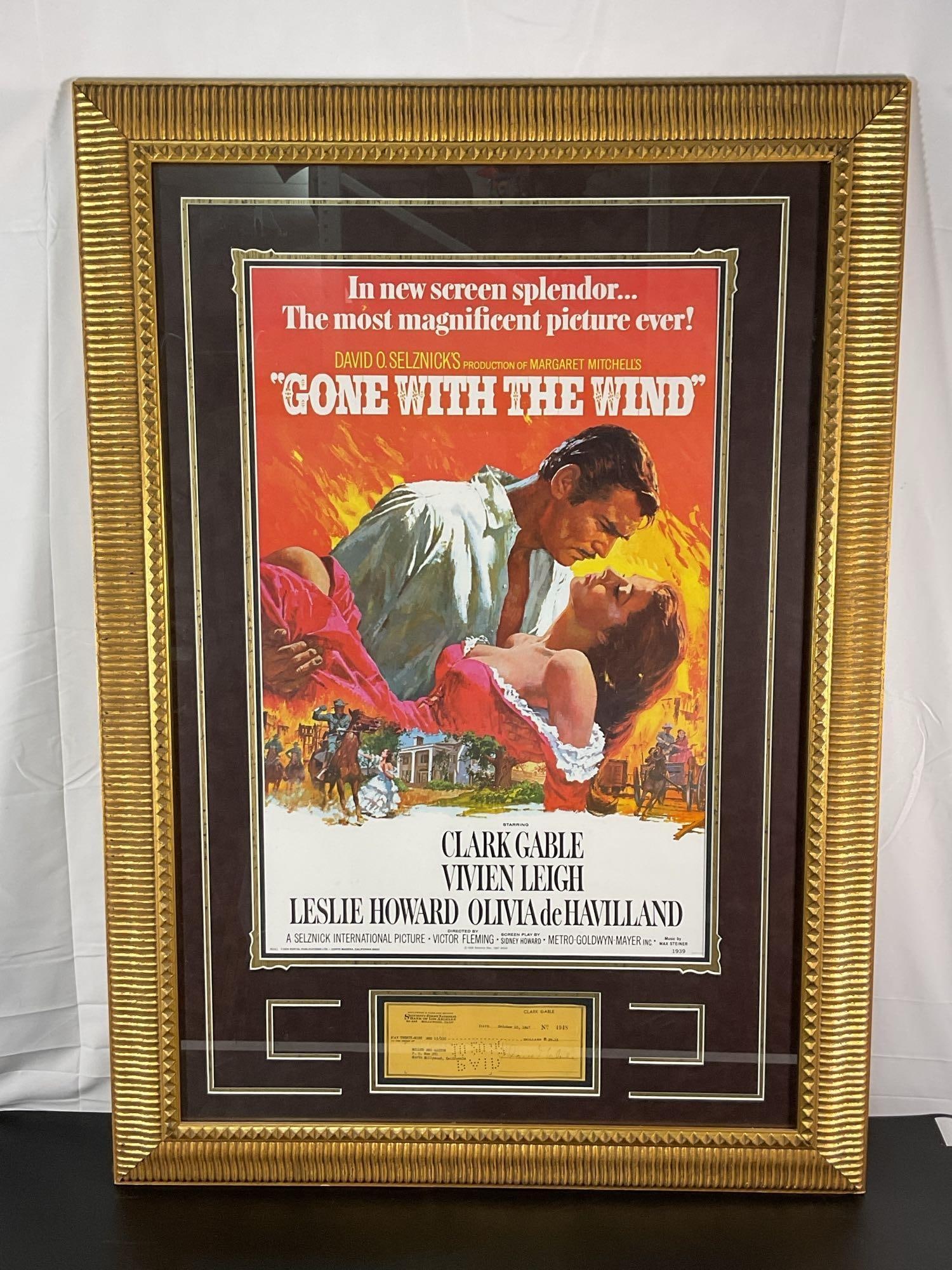 Gone with the Wind Framed Movie Poster with Clark Gable Signed Check (1 of 3)