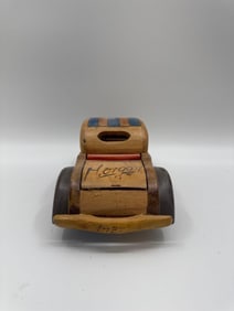 Handcrafted Wooden Model Car with Cuban Flag Roof