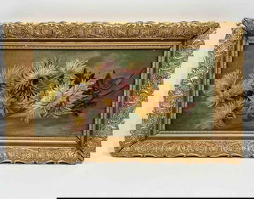 Floral Still Life by M. McLean in Ornate Gold Frame