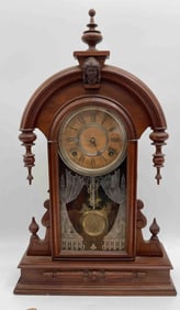 Victorian Striking 8-Day Alarm Mantel Clock with Wooden Case