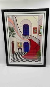 Interior with Red Staircase by Fanch Ledan (France, b.1949) Serigraph
