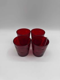 Set of Four Ruby Red Glass  Thumb Dot Pattern Glass Tumblers