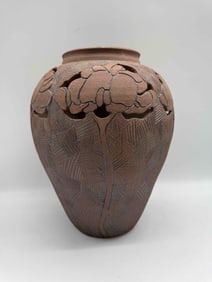 Studio Pottery Vase with Pierced Floral Design