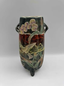 Japanese Moriage Dragonware  Footed Vase with Bird and Floral Design
