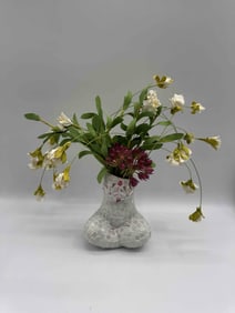 American Hand Crafted Mosaic Female Form vase w/ floral arrangement