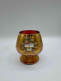 RARE Gilded  Moser Glass Vase with Floral Decoration