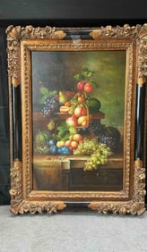 Antique Still Life Painting of Fruit in Ornate Gilt Frame