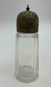 Antique Glass Sugar Shaker with Pierced Metal Lid
