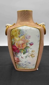 Minton Hand-Painted Floral Porcelain Vase with Gilt Accents