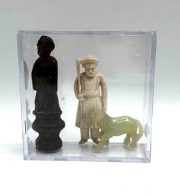 Three Small Asian Carved Figures in Display Box