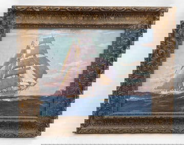 Framed Maritime Painting of a Sailing Ship
