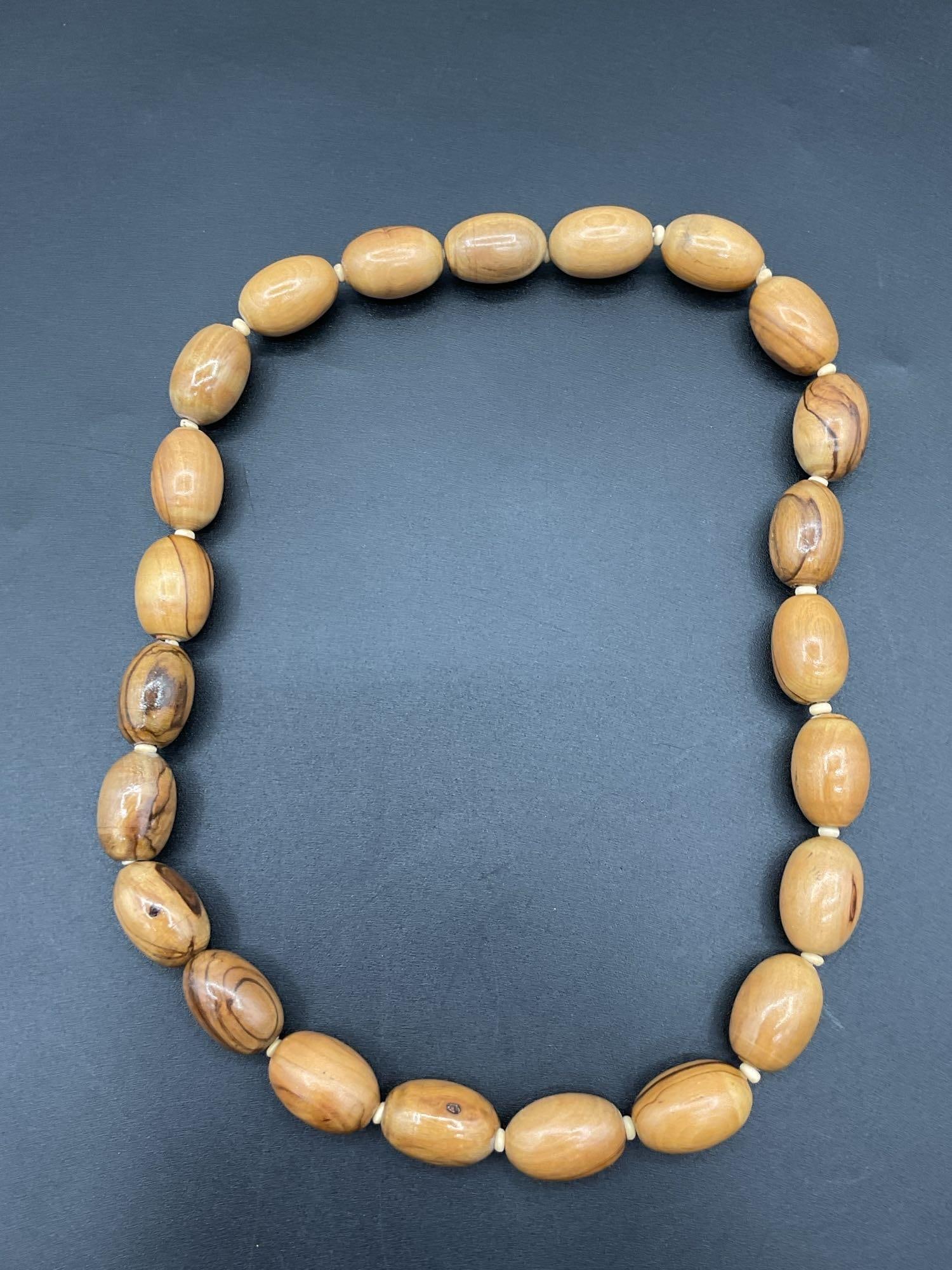 Vintage 1970s Israeli Olive Wood Bead Necklace (1 of 2)