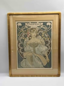 RARE ORIGINAL Alphonse Mucha 'F. Champenois Imprimeur-Editeur' Print